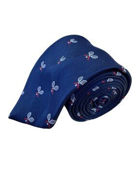 Raleigh Mens Navy Polyester Tie Tennis Racket Embroidered Pattern Club Style